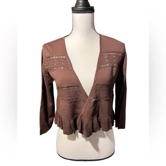 Joseph A Dark Brown Cardigan with Ruffled Hem, size L - Picture 1 of 11